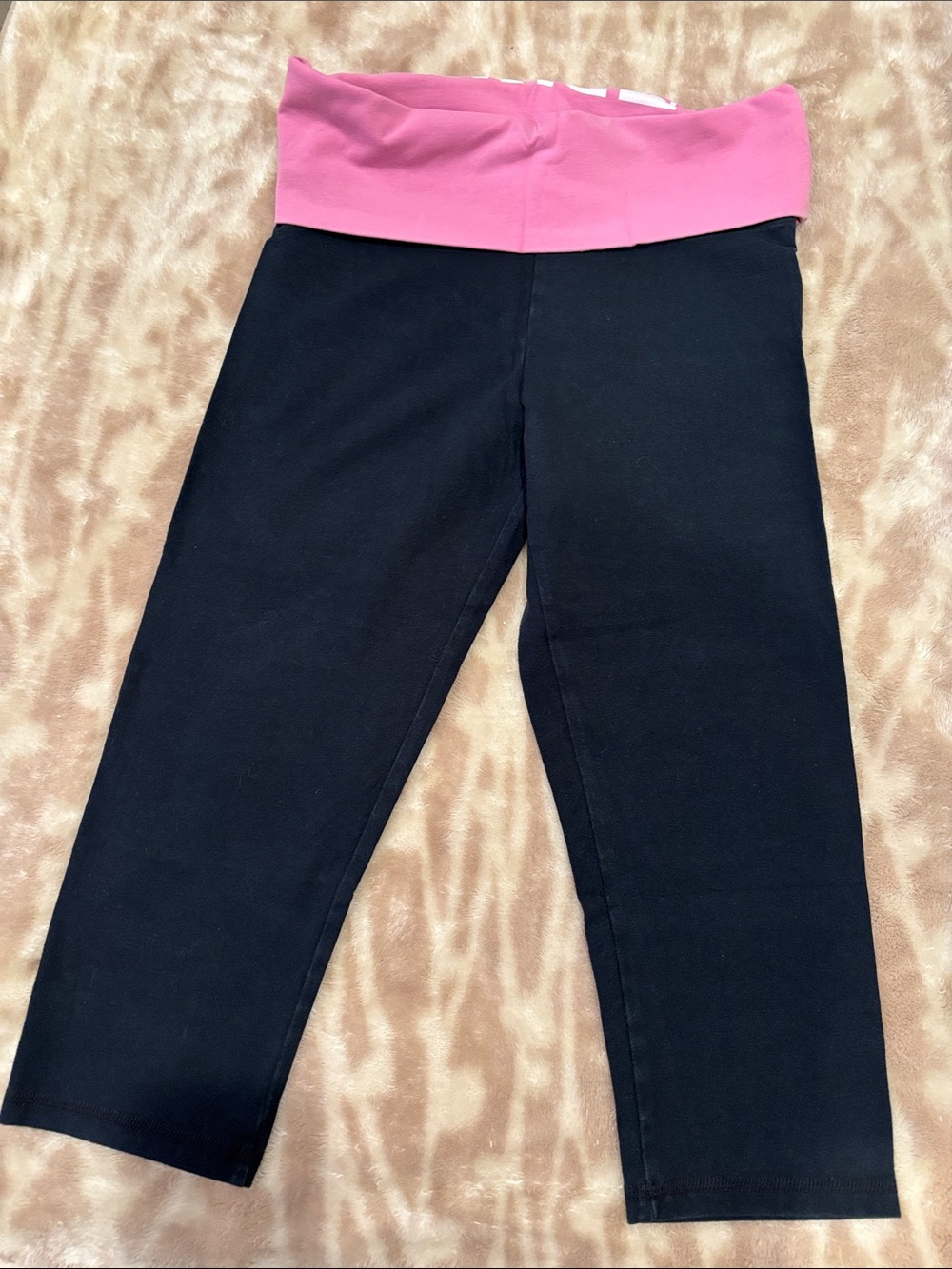 PINK Victoria's Secret Black Capri Leggings with Pink Fold-Over Waistband